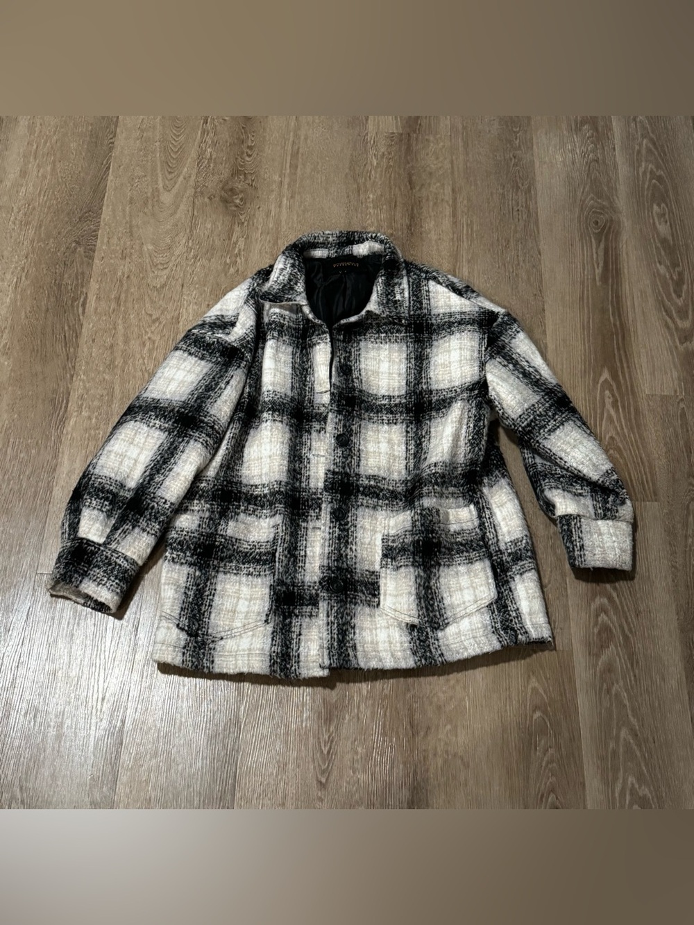 Ambiance Black and White Plaid Pea Coat